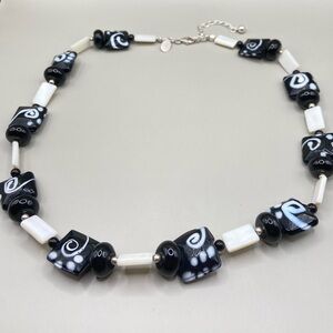 Donna Dressler Black and White Murano Glass Bead Necklace